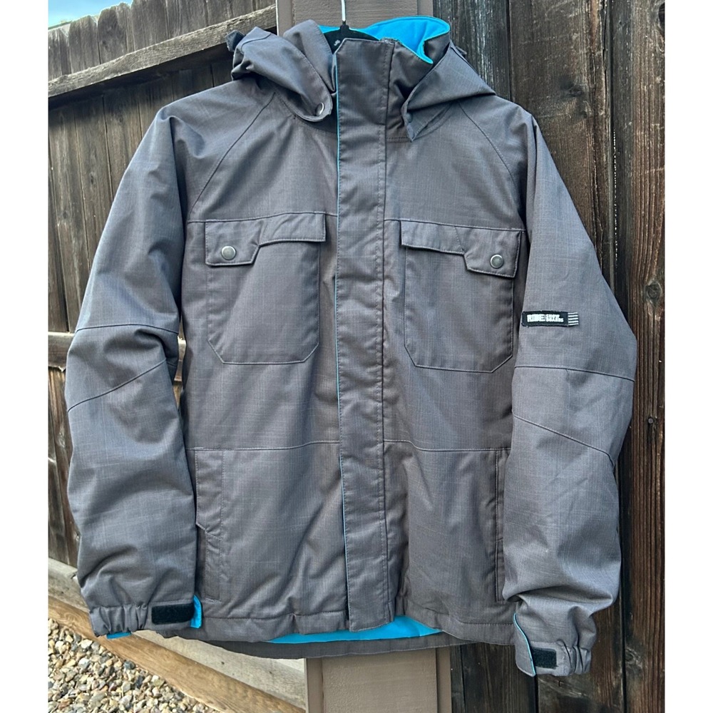 Ride Snowboards Kids M 10-12 Insulated Snowboard Jacket Gray Blue Removable Hood